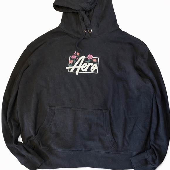 Aeropostale Tops - Aeropostale Black Hoodie with Pink Floral Accents